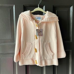 Beba Bean Hooded Knit Fisherman Cardigan w/ pockets for Girls - 12-18 months